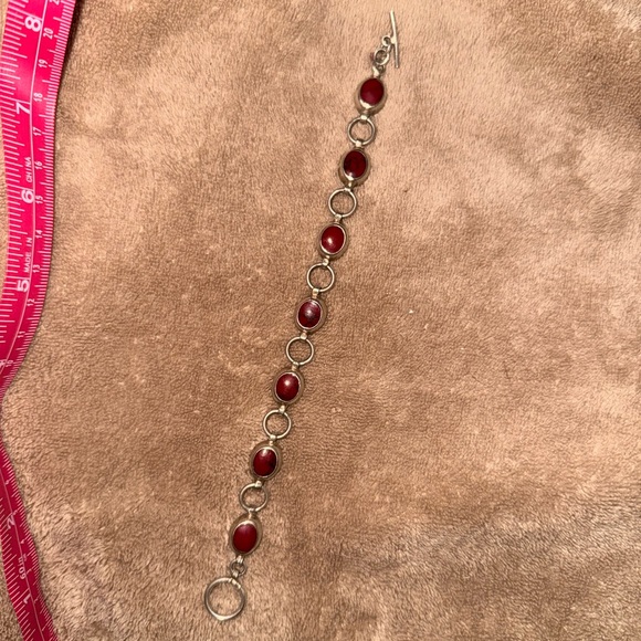 Vintage Taxco Mexican sterling silver red Jasper or coral bracelet - Picture 13 of 16